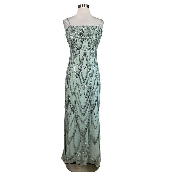Betsy & Adam Sequined Column Evening Gown Green Size 2 Sleeveless Formal Dress - Picture 1 of 14